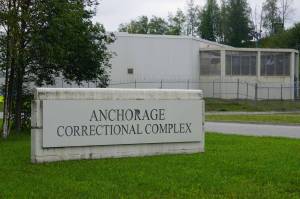The entrance to the Anchorage Correctional Complex is seen on Aug. 29, 2022. (Yereth Rosen/Alaska Beacon)