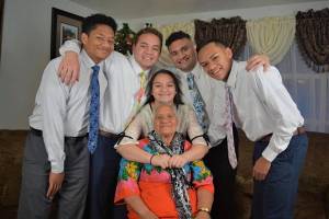 Grandma Nita Tupou shares her culture, love and smile surrounded by her grandchildren Feao Tupou, Vaipuna, Mahina, Meki and Talitia Toutaiolepo. (Photo provided by Jacqueline Tupou)