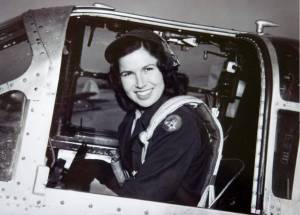 WASP pilot Ellen Wimberly Campbell, 44-W-7, at the controls of a Beech AT-10 Wichita trainer, 1944. Location uncertain but likely Columbus Army Air Field, Columbus, Mississippi, United States. (Photo courtesy of Campbell family)