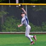 Juneaus Auke Bay Post 25 left fielder Noah Lewis (1) catches a Palmer Post 15 fly ball during Juneaus 7-6 win over Palmer in American Legion Baseball action Sunday at Adair Kennedy Memorial Park. (Klas Stolpe / Juneau Empire)