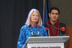 Lisa Murkowski and Ben Mallott at the Alaska Federation of Natives convention on Oct. 19, 2024. (Photo by Yereth Rosen / Alaska Beacon)