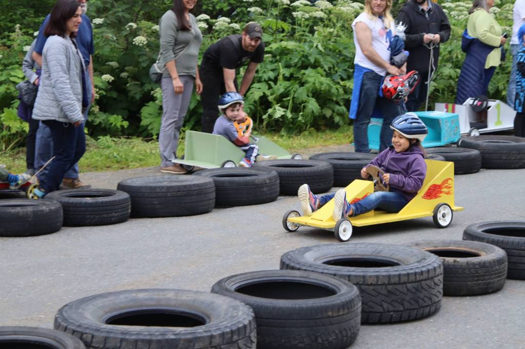 Riders complete time trials for the soapbox derby on Thursday, July 3, 2025. (Ellie Ruel / Juneau Empire)