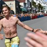 David Norris, 34, of Steamboat Springs, Colorado, wins the mens race at the Mount Marathon Race on July 4, 2025, in Seward, Alaska. (Photo by Jeff Helminiak/Peninsula Clarion)