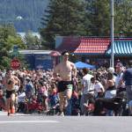 The second wave of the mens race goes off in front of big crowds at the Mount Marathon Race on July 4, 2025, in Seward, Alaska. (Photo by Jeff Helminiak/Peninsula Clarion)