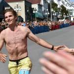 David Norris, 34, of Steamboat Springs, Colorado, wins the men's race at the Mount Marathon Race on July 4, 2025, in Seward, Alaska. (Photo by Jeff Helminiak/Peninsula Clarion)