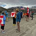 About 50 people attended a rally promoting Canada-United States friendship on the international border near Skagway on July 5. (Bill Glude Photo)