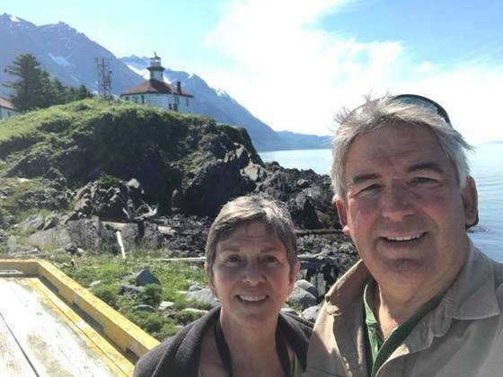 Brian and Allie Peterman visit Eldred Rock in 2018, just before rehabilitation efforts started. (Photo courtesy of Eldred Rock Lighthouse Preservation Association)