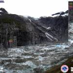 Suicide Basin as of 10:01 a.m. on Thursday, July 10, 2025, taken by a U.S. Geological Survey camera at the basin entrance facing northeast, into the basin. (Screenshot from National Weather Service Juneau page)