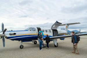 Alaska Seaplane pilot Vance Tilley stands in front of the Piatus PC-12 in Klawock on June 23 during the inaugural trip of the new service between Juneau, Ketchikan and Klawock. (Photos by Gemini Waltz Media/courtesy Alaska Seaplane)