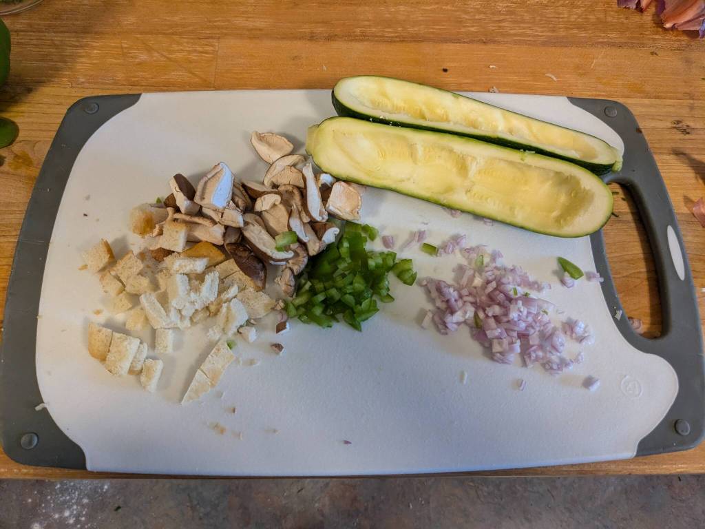 Ingredients for stuff zucchini boats are prepped. (Photo by Patty Schied)