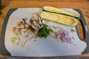 Ingredients for stuff zucchini boats are prepped. (Photo by Patty Schied)