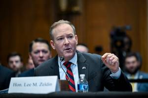 Lee Zeldin, now administrator of the Environmental Protection Agency, during his confirmation hearing at the Capitol in Washington, Jan. 16, 2025. (Kenny Holston/The New York Times)