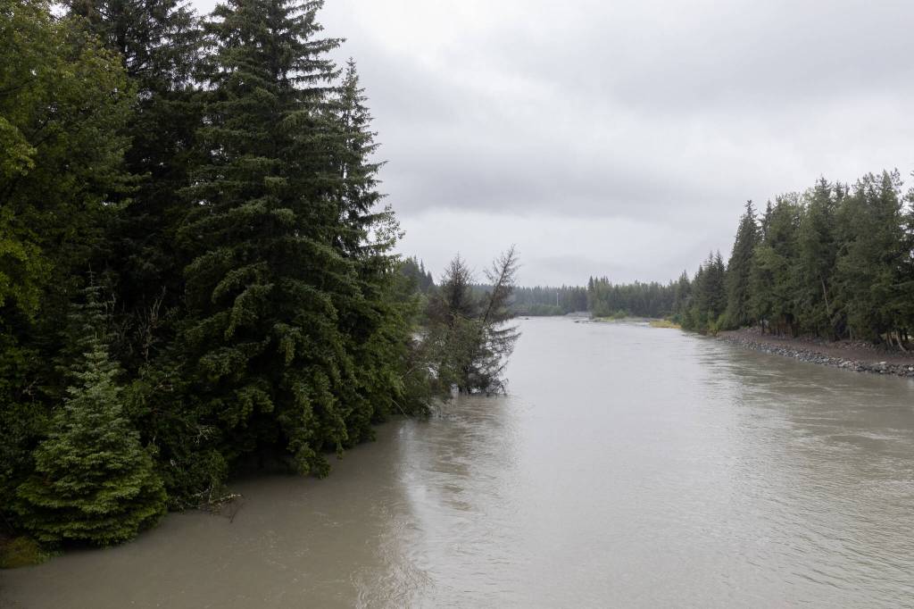 The Mendenhall River is pictured from Brotherhood Bridge on Aug. 11, 2025. (Chloe Anderson for the Juneau Empire)
