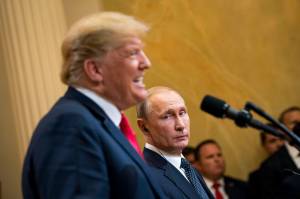 President Donald Trump and President Vladimir Putin of Russia during a joint news conference in Helsinki, Finland, July 16, 2018. President Trump is pushing to end the war in Ukraine, but analysts say the Russian leader could turn a hastily-planned meeting to his advantage. (Doug Mills/The New York Times)