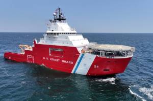 The U.S. Coast Guard Cutter Storis is shown here underway, June 3, 2025, from Pascagoula, Mississippi. The Storis is the Coast Guards first new polar icebreaker acquisition in 25 years and will expand U.S. operational presence in the Artic Ocean. (Photo courtesy of Edison Chouest Offshore)