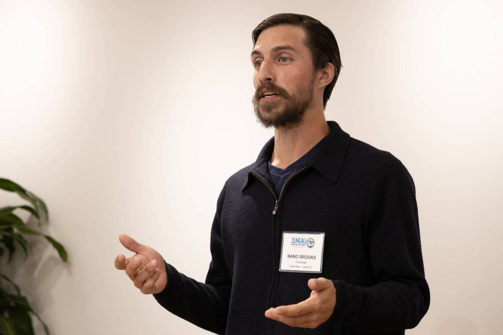 District 2 Assembly candidate Nano Brooks speaks during a candidate forum on Sept. 4, 2025. (Chloe Anderson for the Juneau Empire)