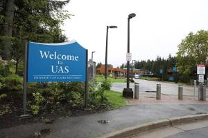 This photo shows the University of Alaska Southeast Juneau campus on a rainy day. (Clarise Larson / Juneau Empire File)