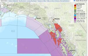 Land and marine hazards released by the National Weather Service were updated Monday, Sept. 22. (National Weather Service screenshot)