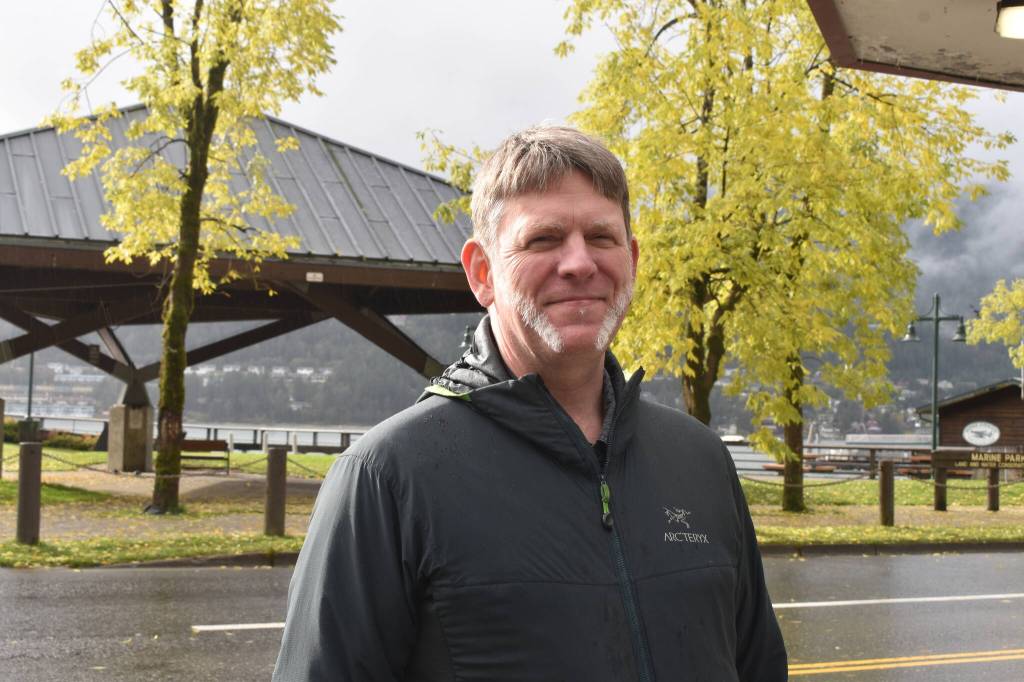 Simon Taylor stands outside of City Hall after dropping off his ballot. (Mari Kanagy / Juneau Empire)