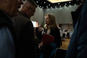 Sen. Lisa Murkowski (R-Alaska) at an infrastructure and development symposium in Anchorage on April 22, 2025. (Ash Adams/The New York Times)