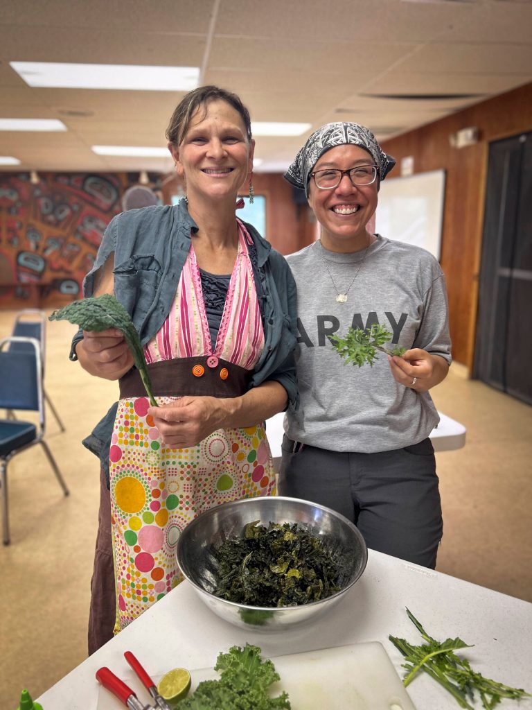 Photo by Raven Hotch
Erika Merklin, Founder and Director of the Lynn Canal Food Web and Katrina Hotch are often seen collaborating on food sovereignty projects across the Chilkat Valley. The Sustainable Southeast Partnership centers intentional collaboration as a critical ingredient to a healthy region.