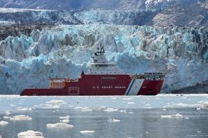 The U.S. Coast Guard Cutter Storis uses dynamic positioning to maintain its position near the Johns Hopkins Glacier in Glacier Bay National Park and Preserve, Alaska, Aug. 5, 2025. (U.S. Coast Guard photo by Petty Officer 3rd Class Ashly Murphy)