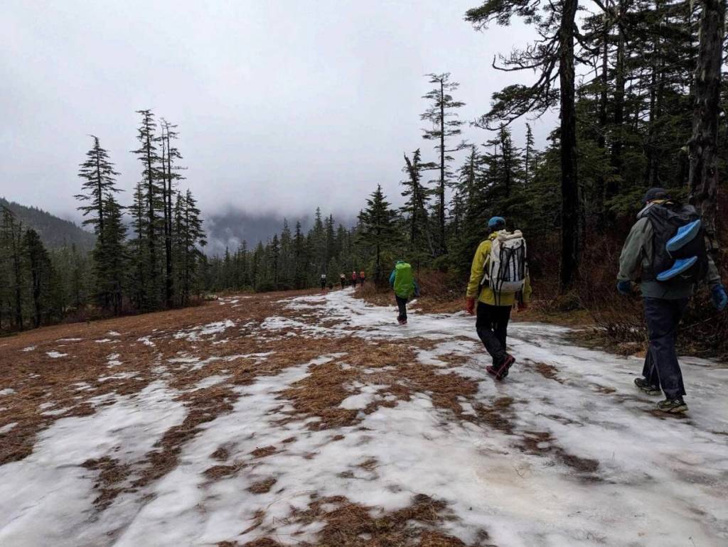 photo courtesy John Harley
Hiking down from Dan Moller cabin in mid-January 2025.