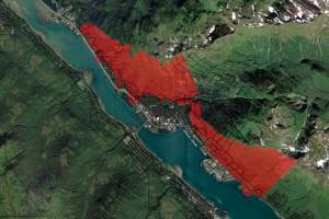 A map from the City and Borough of Juneau shows the potentially impacted area of an avalanche advisory that was issued Friday morning (Jan. 9, 2026) (City and Borough of Juneau)