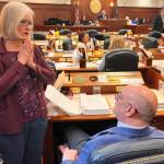 State Rep. Andi Story (D-Juneau) discusses a legislation affecting retirement benefits for public employees during a House floor session on May 10, 2025. (Mark Sabbatini / Juneau Empire file photo)