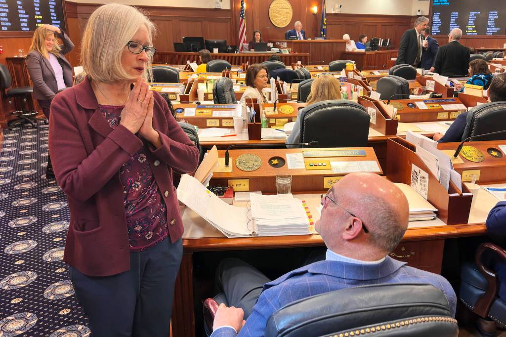 State Rep. Andi Story (D-Juneau) discusses a legislation affecting retirement benefits for public employees during a House floor session on May 10, 2025. (Mark Sabbatini / Juneau Empire file photo)