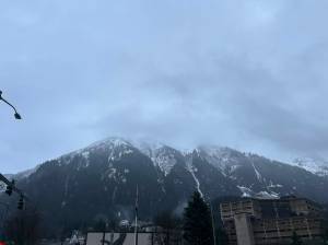 Mount Juneau stands among fog on Jan. 14, 2025. (Chloe Anderson / Kenai Peninsula Clarion)