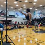Quentin ODomin attempts a 100-inch two-foot high kick during the Traditional Games on Sunday at Juneau-Douglas High School: Yadaa.at Kalé. (Mark Sabbatini / Juneau Empire file photo)