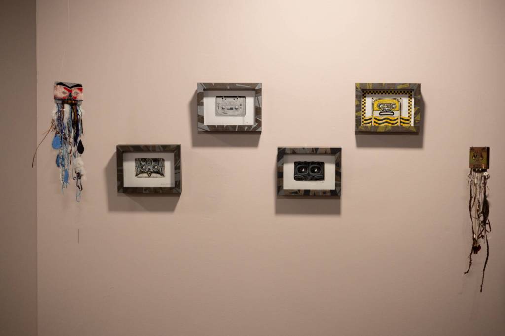 Pieces from Kimberly Fulton Orozcos installment Insecure Mix are pictured in Aan Hít in downtown Juneau on Jan. 24, 2026. (Chloe Anderson/Juneau Empire)