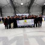 The Juneau-Douglas High School: Yadaa.at Kalé Crimson Bears face off against the Delta Junction Huskies during the Division II Hockey State championships in Palmer. Photo courtesy of Rapi Sotoa
