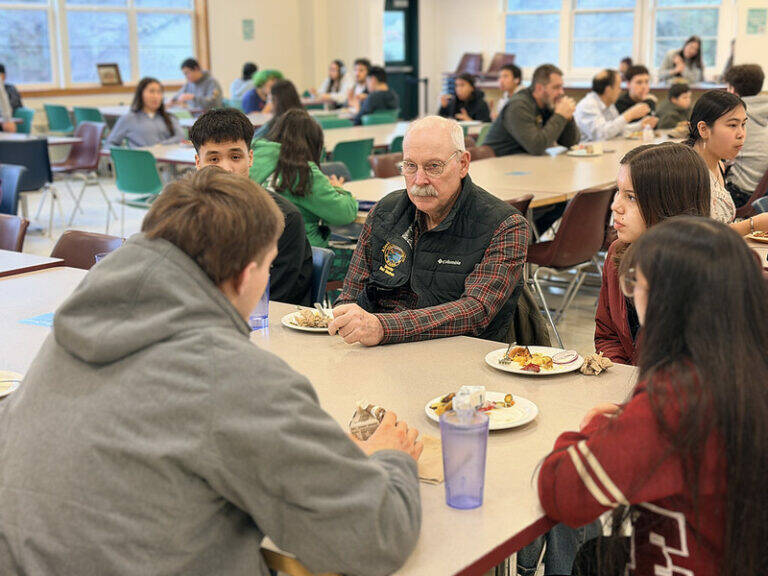 Photo courtesy of Senate Finance Committee
Sen. Bert Stedman, R-Sitka is seen meeting with Mt. Edgecumbe students on a legislative visit on Feb. 6, 2026.
