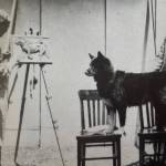 Balto poses for a sculptor while in New York in July 1925. The resulting statue of Balto still stands in Central Park. Cleveland Public Library photo