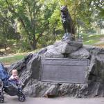 In October 2007, one-year-old Anna Rozell admired a statue of Balto in Central Park of New York City. Photo courtesy Ned Rozell