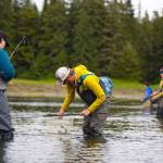 Instructor Kevin Maier from the University of Alaska Southeast handles fish to teach to teach proper etiquette. (Shaelene Grace Moler photo)