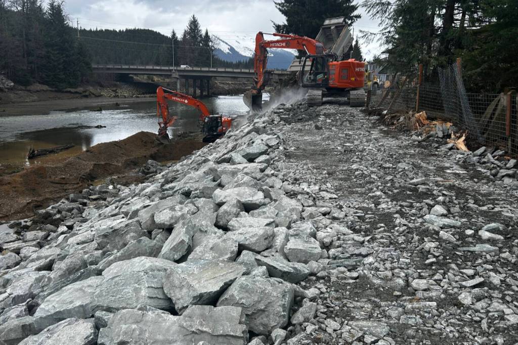 U.S. Army Corps of Engineers working on the Advance Measures Mendenhall Glacial Outburst Flood project. (U.S. Army Corps of Engineers/Facebook)