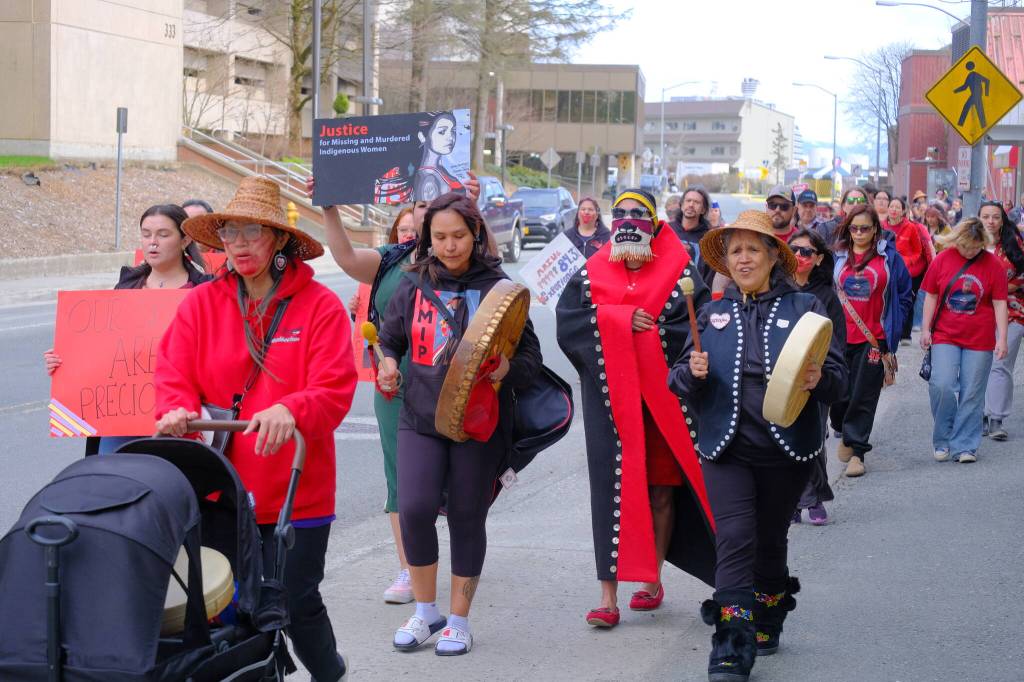 Dozens marched in Juneau to raise awareness of Missing and Murdered Indigenous Peoples on May 5, 2026. (Photo by Corinne Smith/Alaska Beacon)
