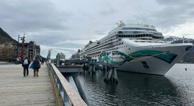 Mark Sabbatini / Juneau Empire file photo
Visitors walk along the downtown cruise ship dock on May 14, 2025.