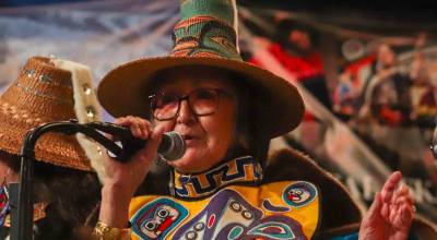 Jasz Garrett / Juneau Empire file photo
Sealaska Heritage Institute president Rosita Worl smiles while welcoming dancers and the audience to the start of Celebration 2024.