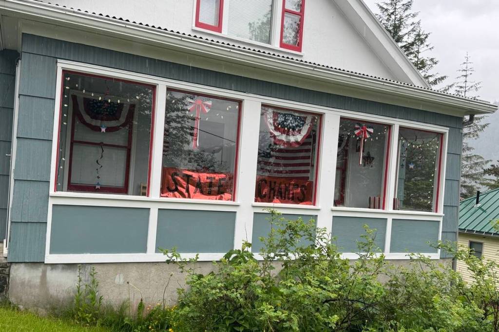 1002 5th Street won for Best Decorated Porch. Over 225 U.S. flags and Alaska Sate flags were flown in Douglas on Flag Day, in additional to numerous decorations celebrating the country. (Douglas Fourth of July Committee)