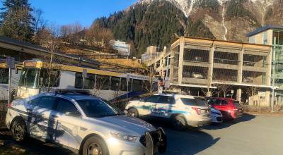 Juneau Police Department cars parked outside the downtown branch station. (Mark Sabbatini / Juneau Empire)
