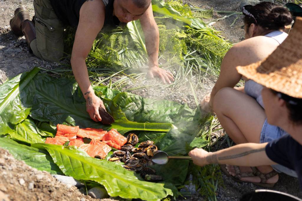 New additions to the 2026 camp in Metlakatla included new songs, harvesting, pit-fire, and an end-of-week celebration. (Ḵaa Yahaayí Shkalneegi Muriel Reid photo)