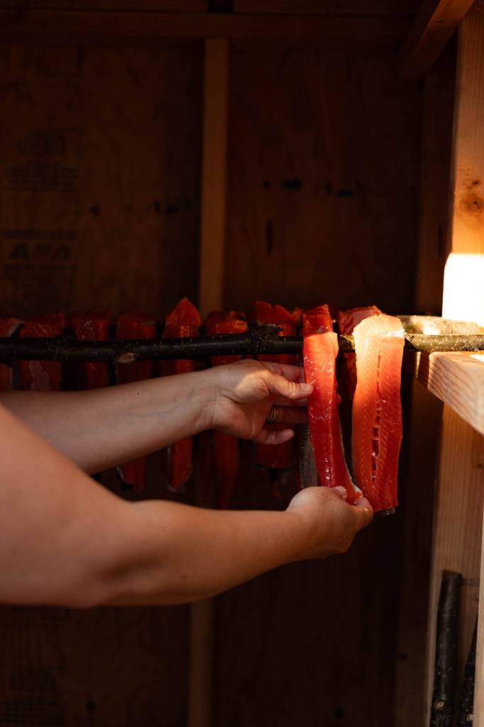 Metlakatla Indian Community and Annette Island Packing Company donated sockeye, and the salmon families processed at camp was the first to enter the Teen Centers new smokehouse. (Ḵaa Yahaayí Shkalneegi Muriel Reid photo)