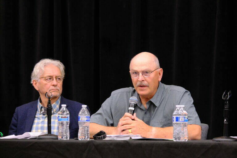 Republican Click Bishop speaks at a gubernatorial candidate debate on education on July 30, 2026. (Photo by Corinne Smith/Alaska Beacon)